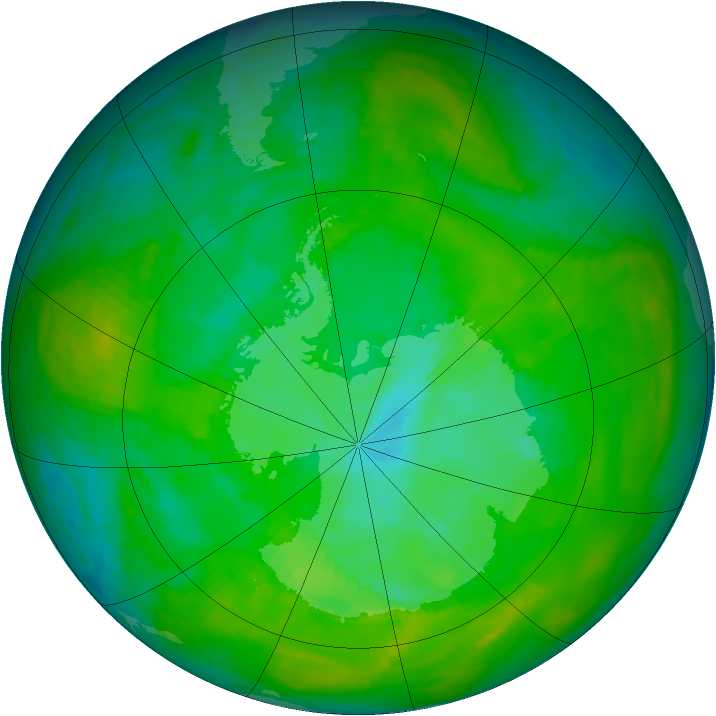 Antarctic ozone map for 23 December 1984